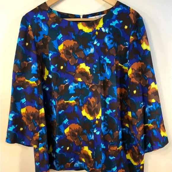 Boden Eliza Blue & Gold Silk Blend Floral Blouse size 12. - Picture 1 of 4